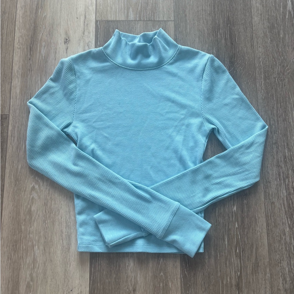American Eagle Outfitters Sky Blue Ribbed Long Sleeve Top